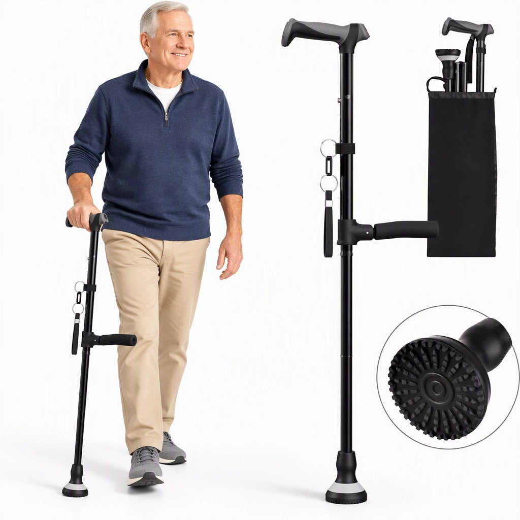 Lightweight Folding Walking Cane for Seniors with Side Support Handle