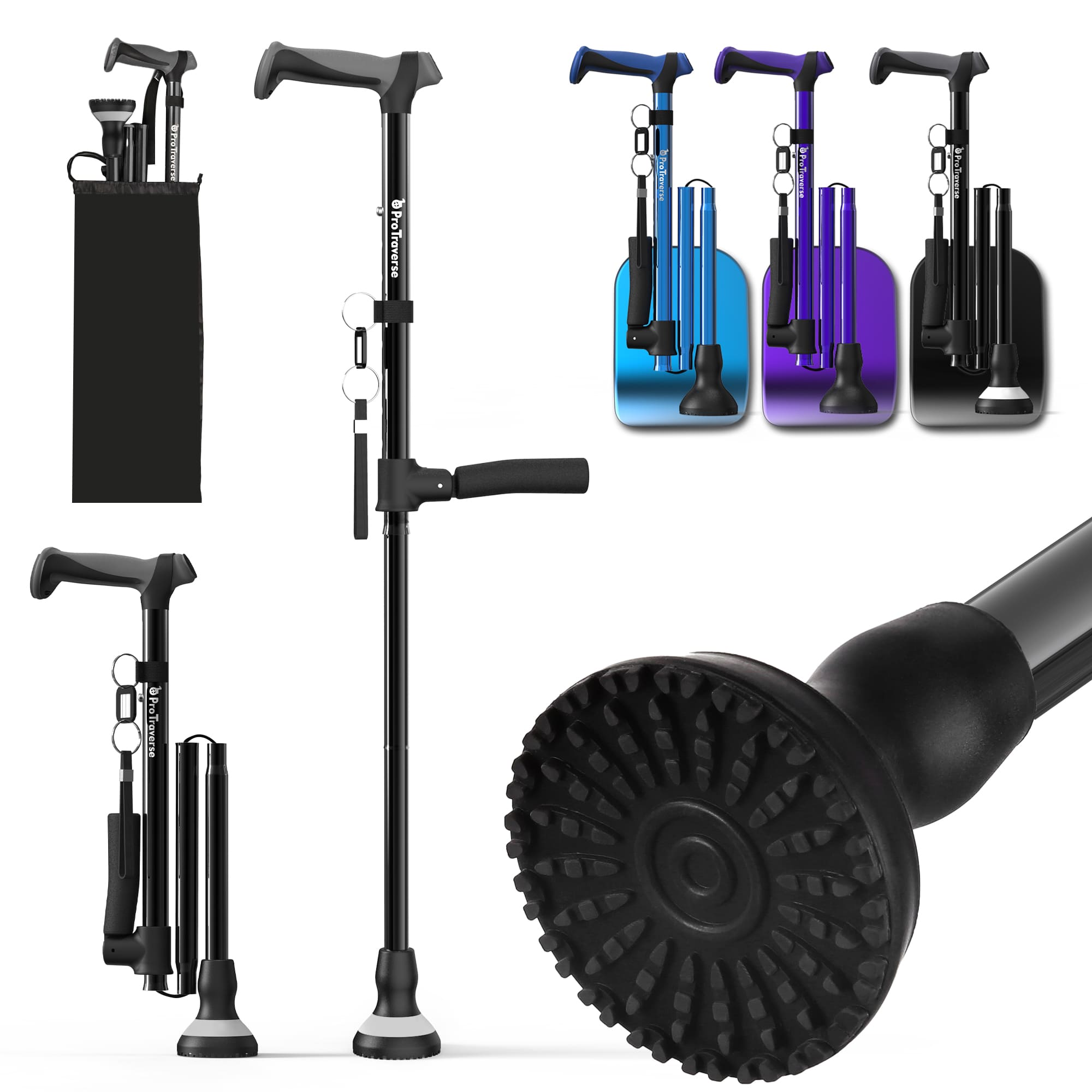 Tracking Cane Folding Lightweight Walking Cane with Side Support & Emergency ID Tag ...