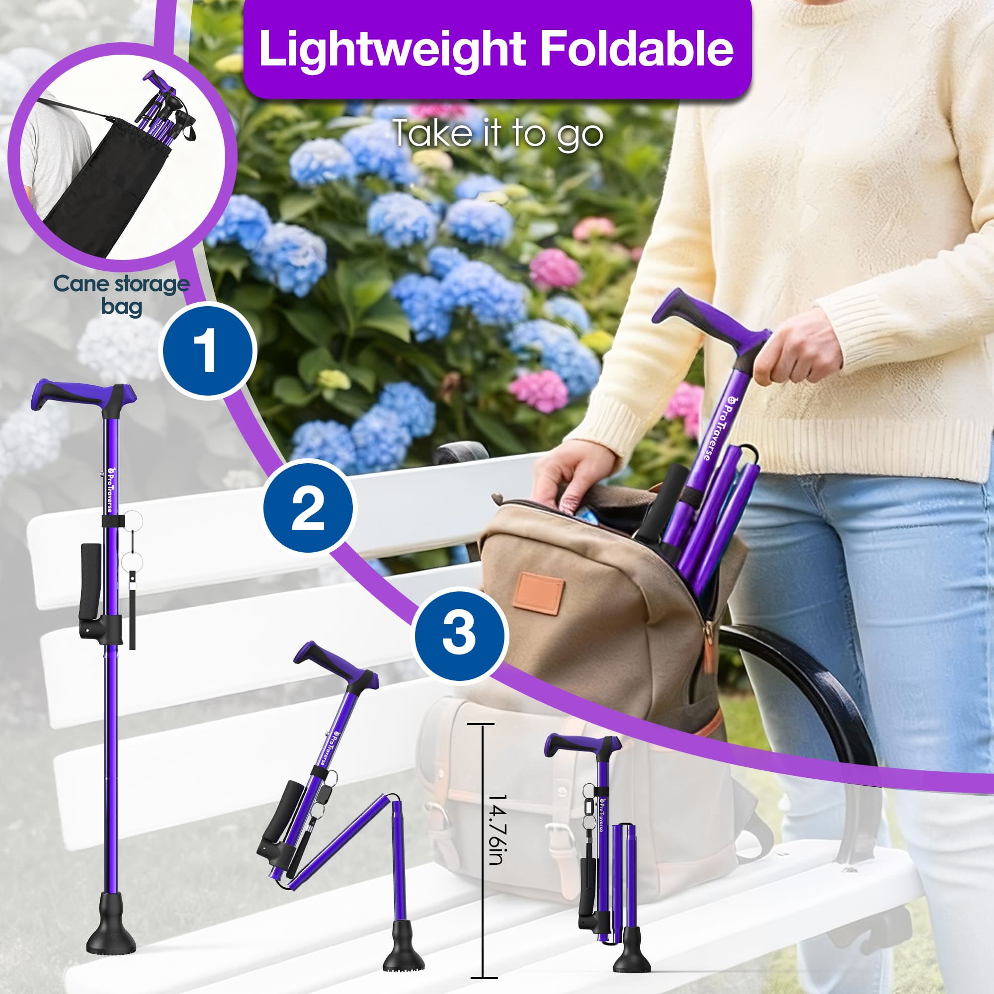 foldable walking cane storage
