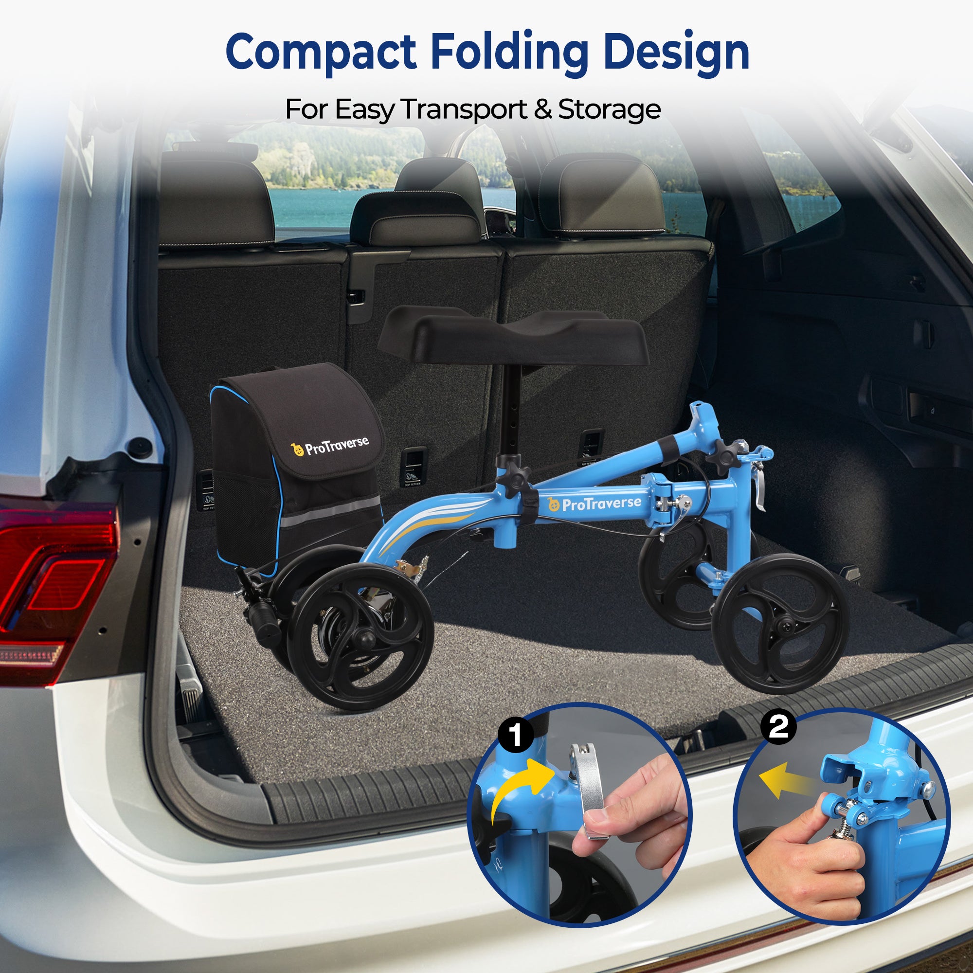 Foldable Knee Scooter with Comfort Knee Pad for Adults