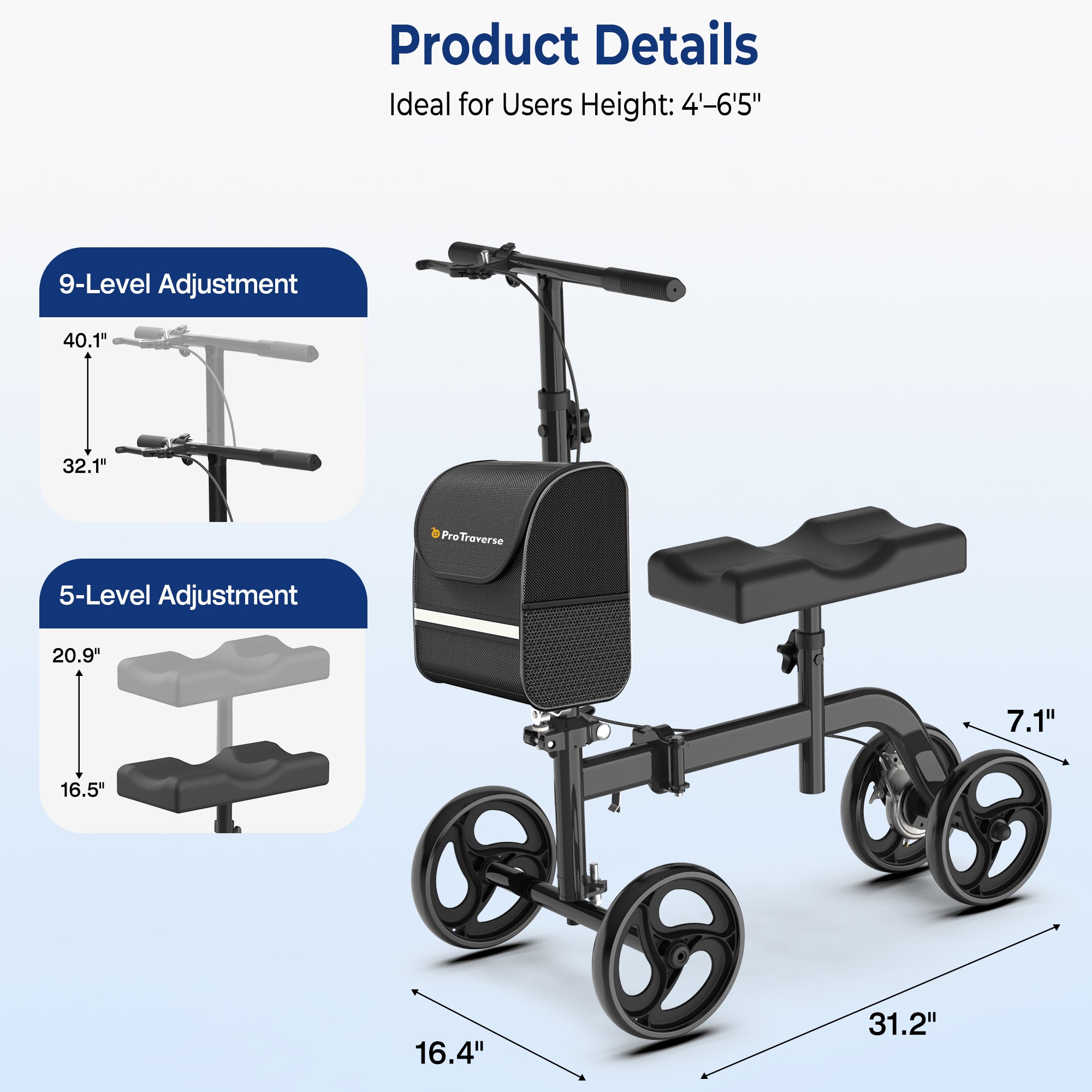 Foldable Knee Scooter with Comfort Knee Pad for Adults