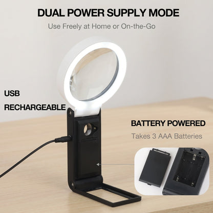 Magnifying Glass with Light, 5X Large Lens Magnifier with LED Lights, Foldable Stand & Case