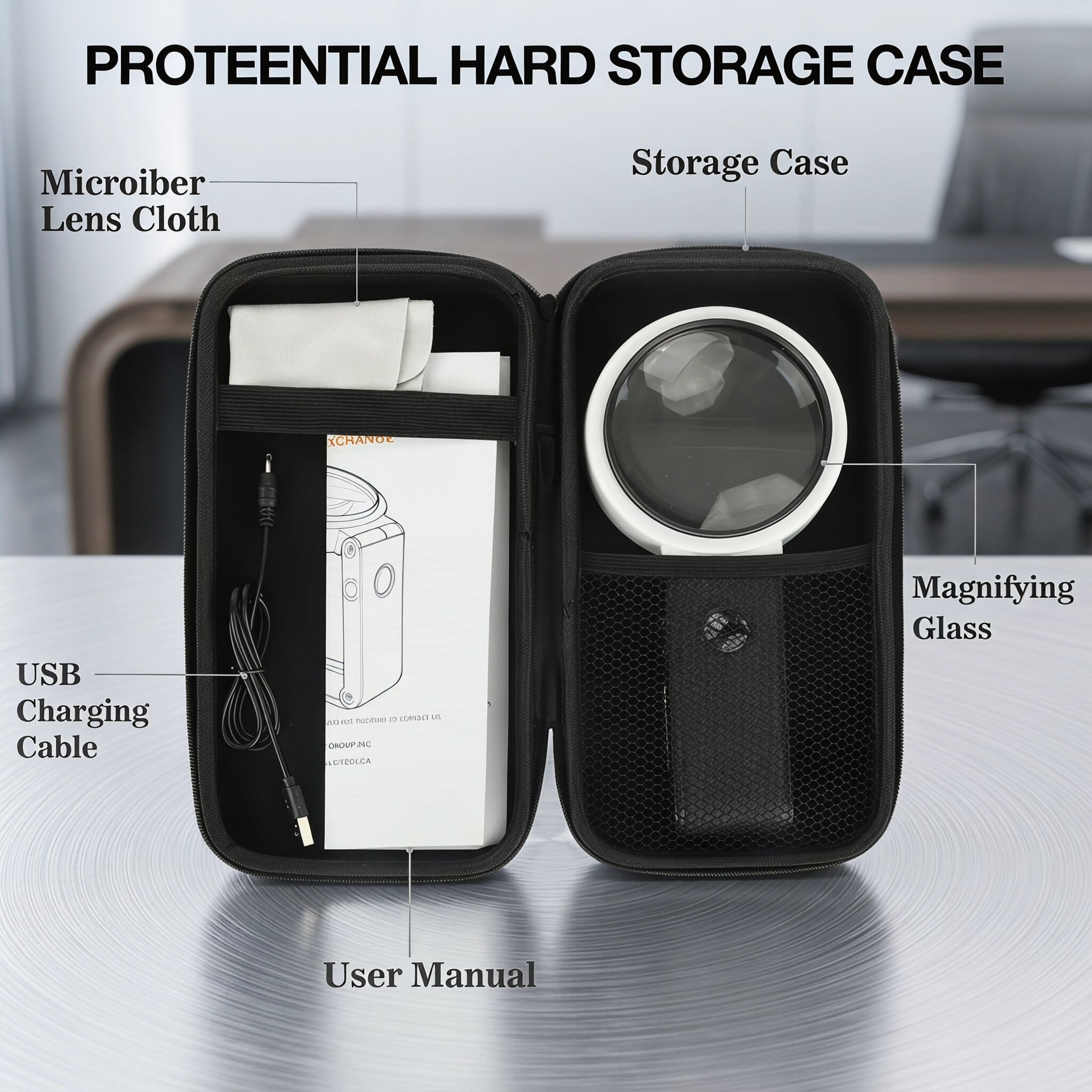 Magnifying Glass with Light, 5X Large Lens Magnifier with LED Lights, Foldable Stand & Case