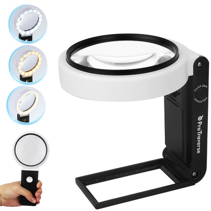 Magnifying Glass with Light, 5X Large Lens Magnifier with LED Lights, Foldable Stand & Case
