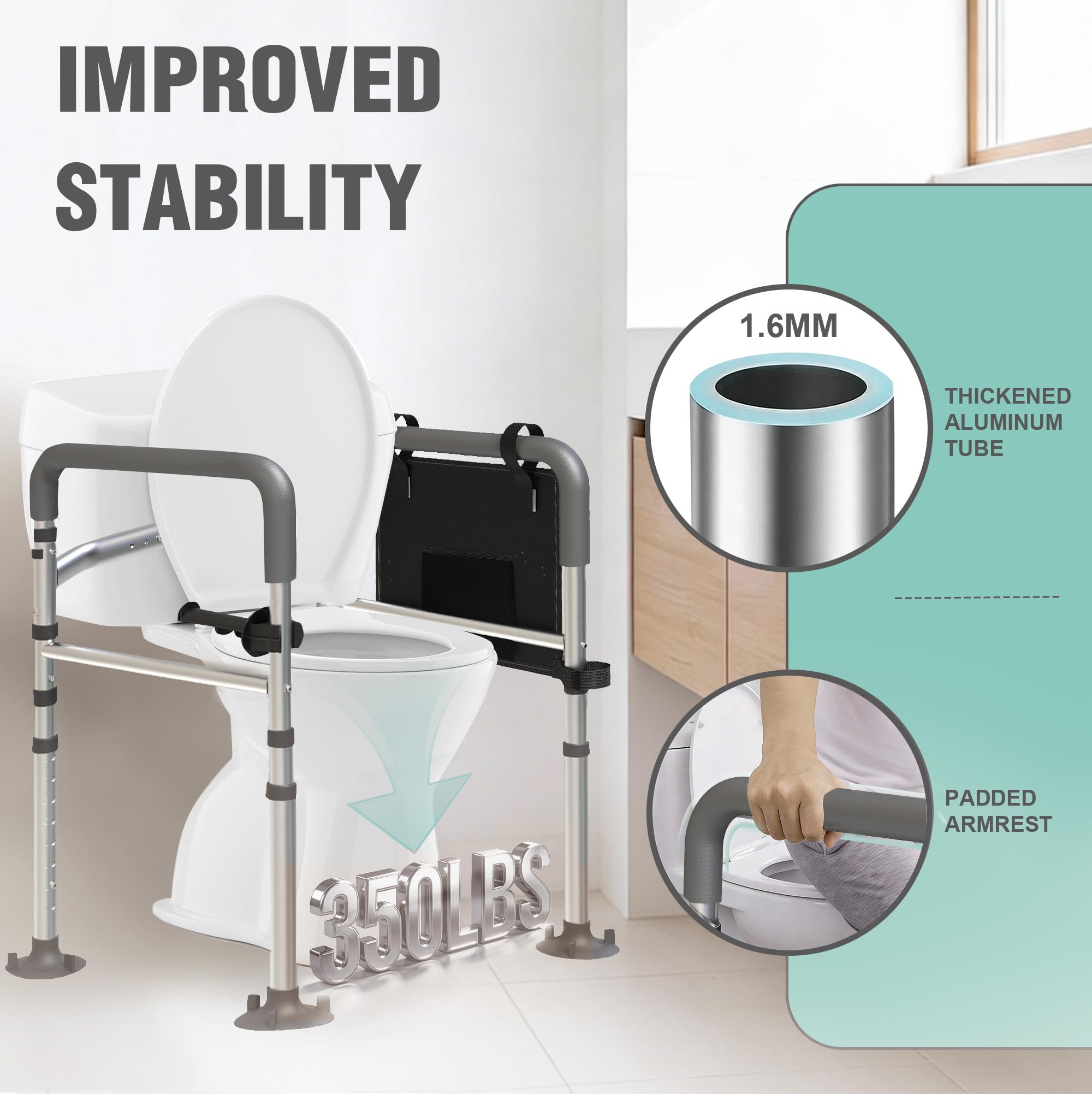 Foldable Toilet Safety Rails with Adjustable Support Handles