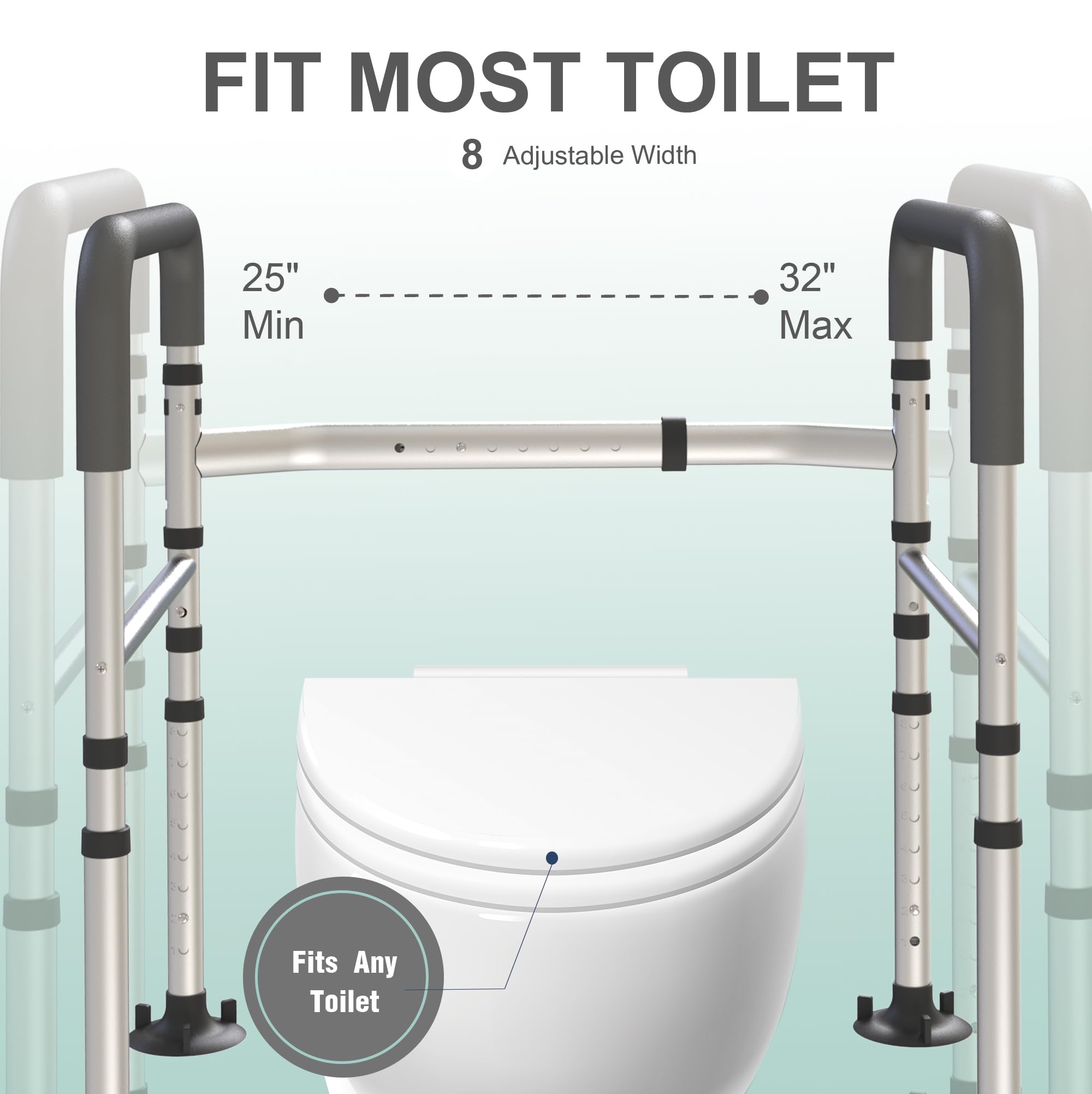Foldable Toilet Safety Rails with Adjustable Support Handles