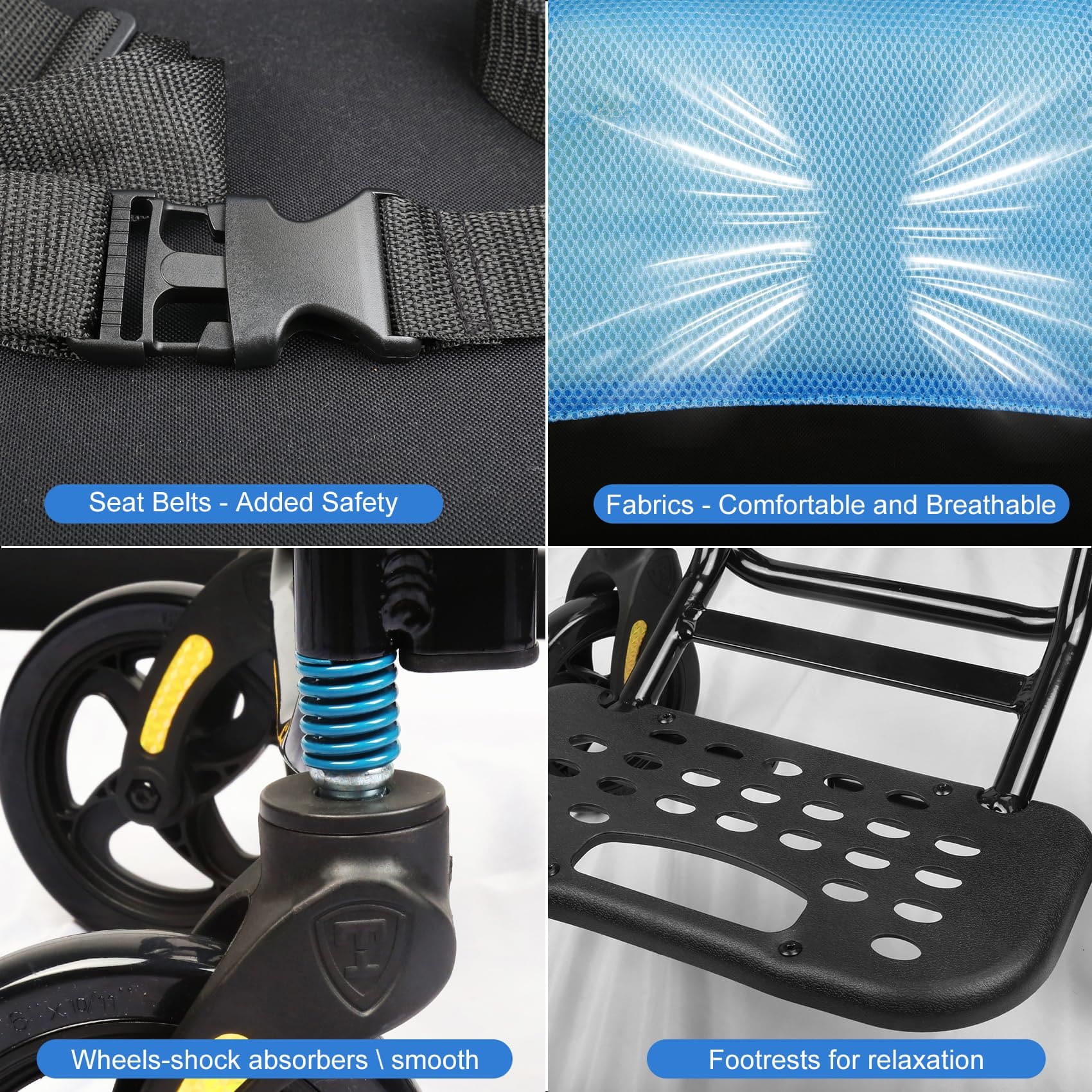 folding transport wheelchair with footrests