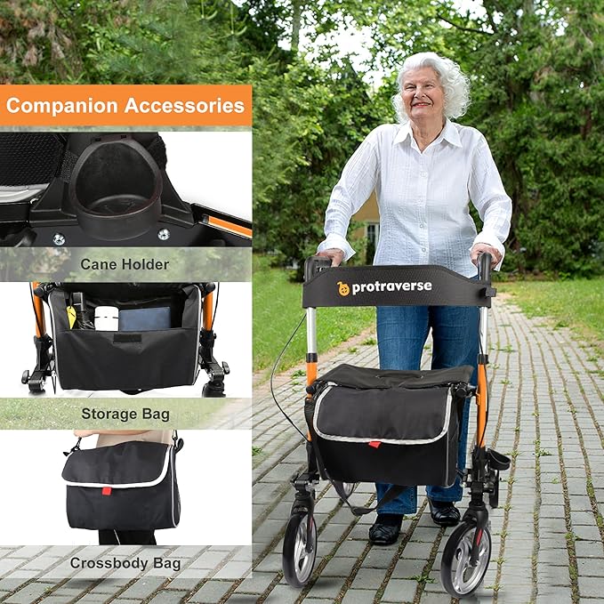 Foldable Rollator Walker for Seniors with Padded Seat and Height Adjustment