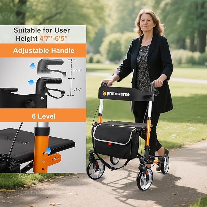 Foldable Rollator Walker for Seniors with Padded Seat and Height Adjustment