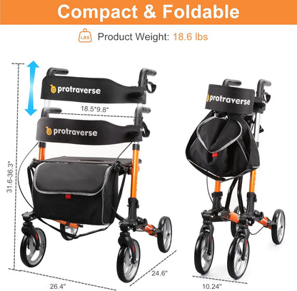compact and foldable rollator#ar60 orange