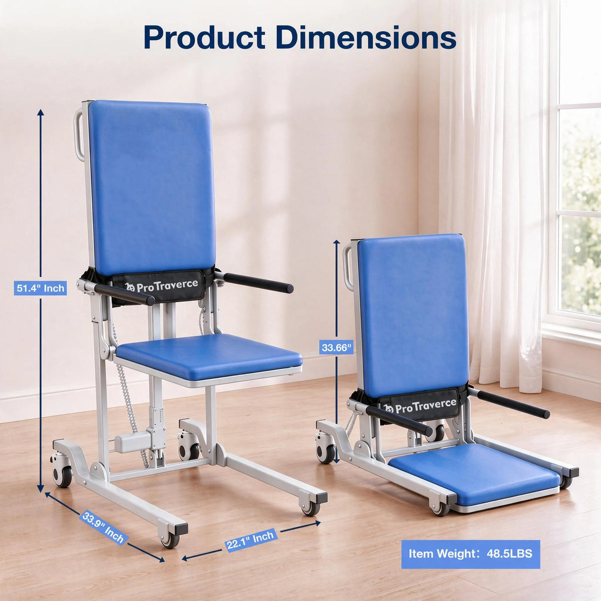 Electric Floor Lift Chair for Seniors, 330 lb Capacity with Wheels