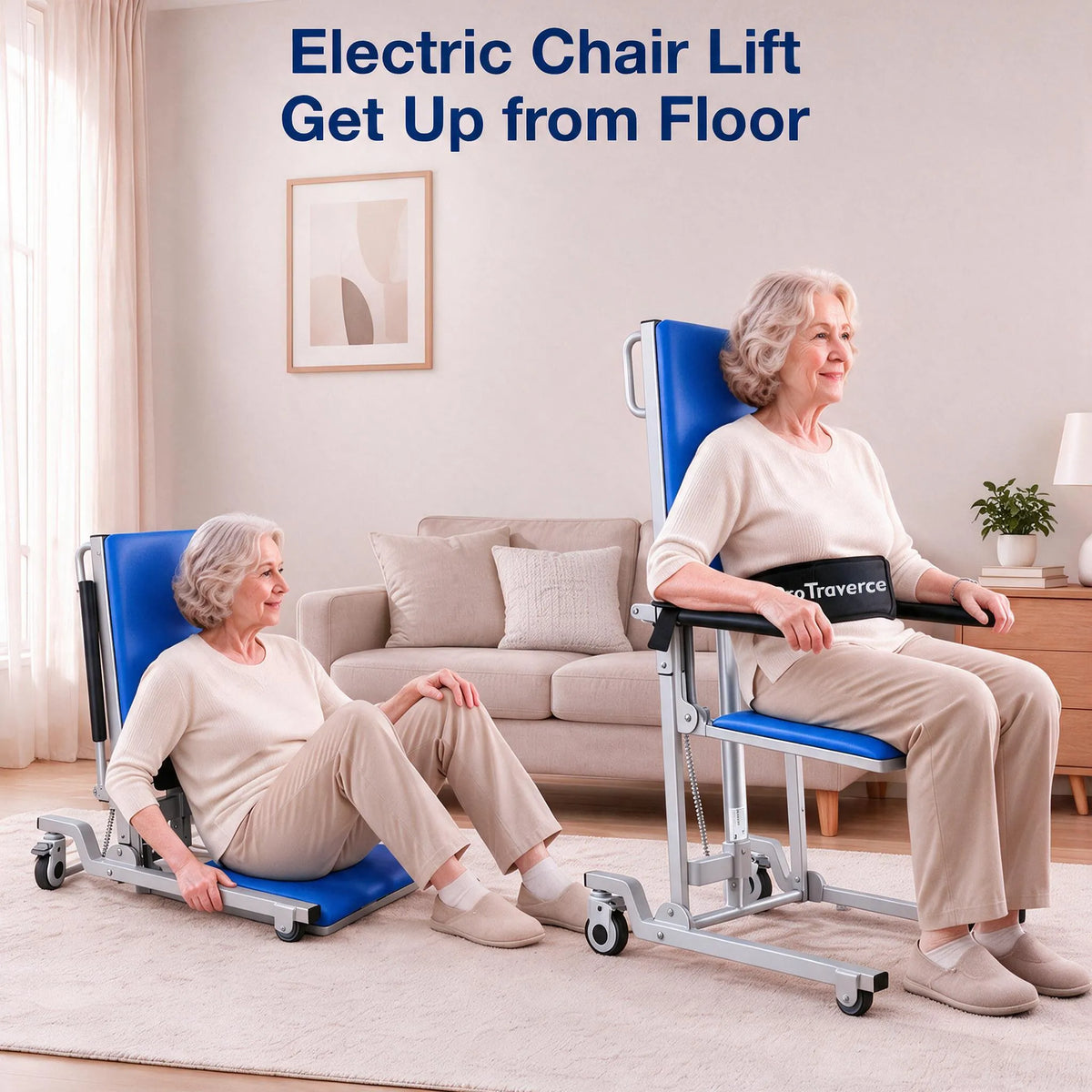 Electric Floor Lift Chair for Seniors, 330 lb Capacity with Wheels