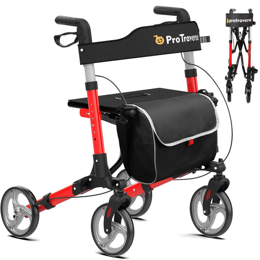 Lightweight Foldable and Adjustable Height Rollator Walker for Seniors with Seat