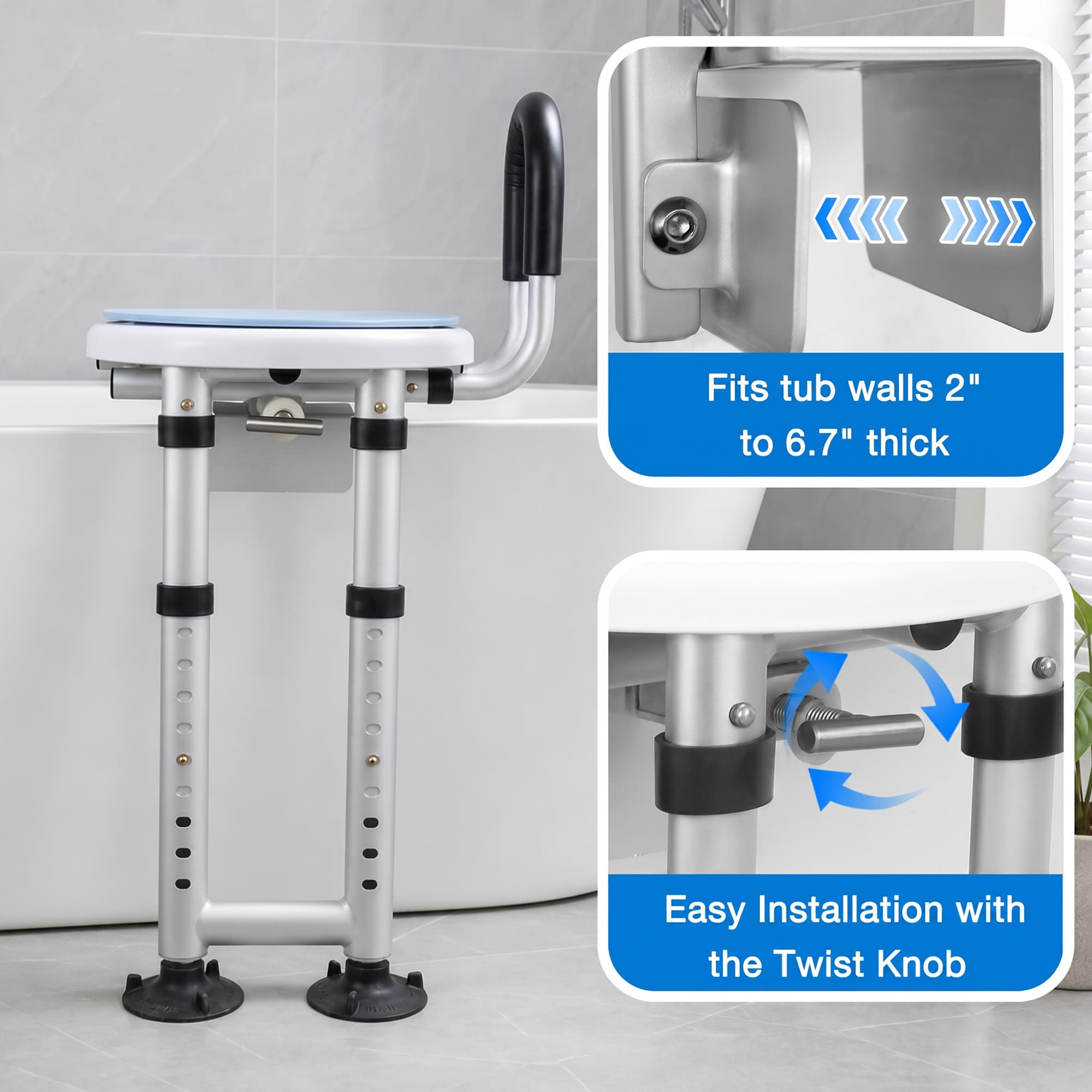 360° Swivel Shower Chair for Safe & Easy Bathtub Transfers