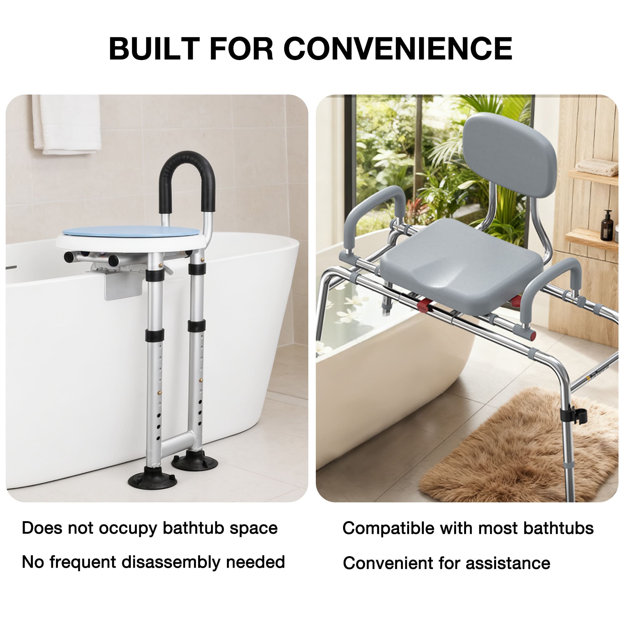 360° Swivel Shower Chair for Safe & Easy Bathtub Transfers