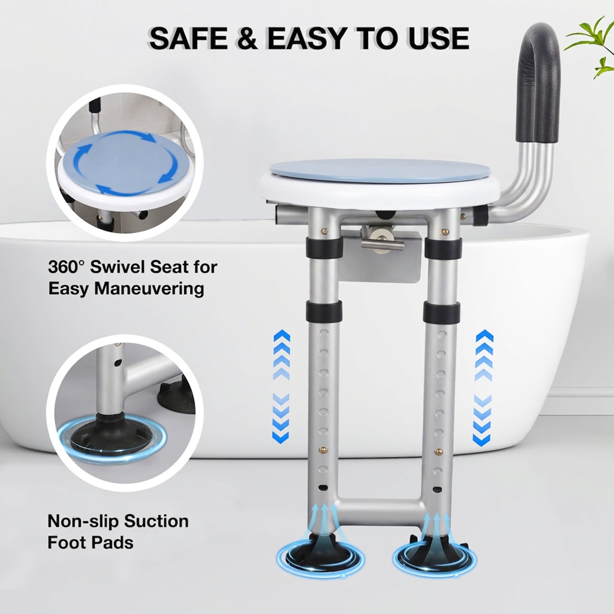 360° Swivel Shower Chair for Safe & Easy Bathtub Transfers