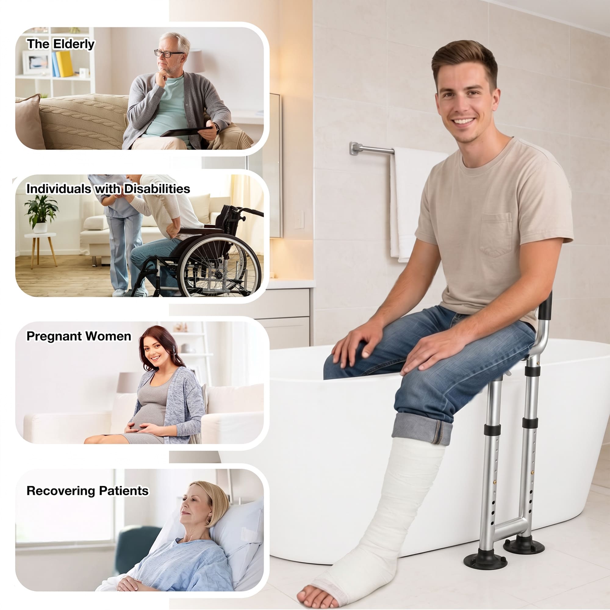 360° Swivel Shower Chair for Safe & Easy Bathtub Transfers