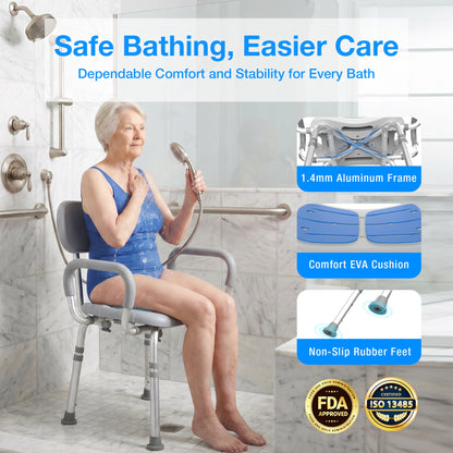 Heavy Duty Shower Chair with Arms & Back, Adjustable