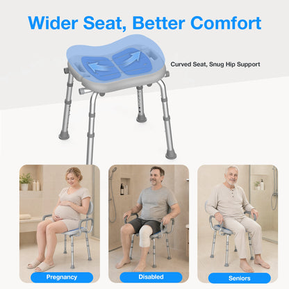 Heavy Duty Shower Chair with Arms & Back, Adjustable