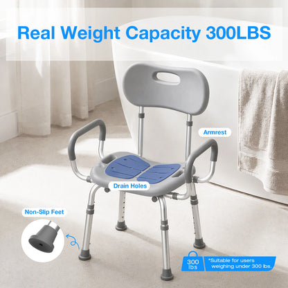 Heavy Duty Shower Chair with Arms & Back, Adjustable