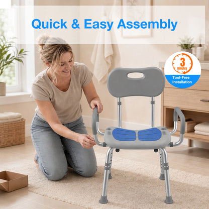 Heavy Duty Shower Chair with Arms & Back, Adjustable