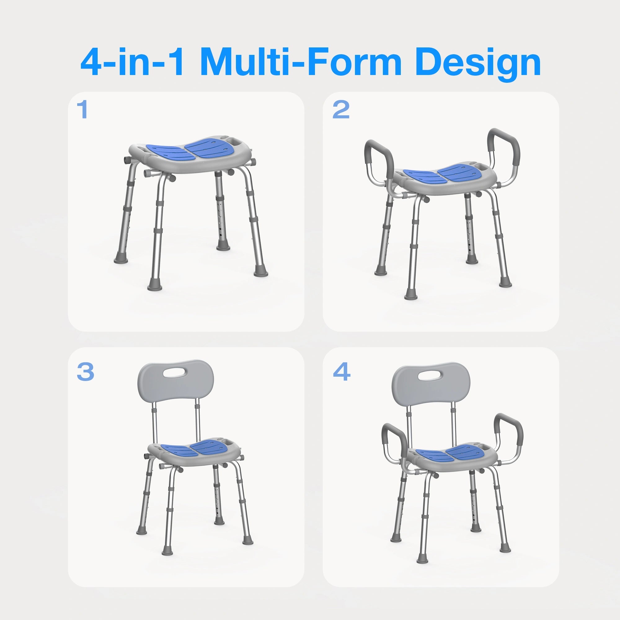 Heavy Duty Shower Chair with Arms & Back, Adjustable