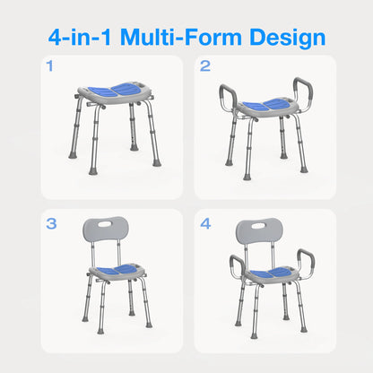 Heavy Duty Shower Chair with Arms & Back, Adjustable