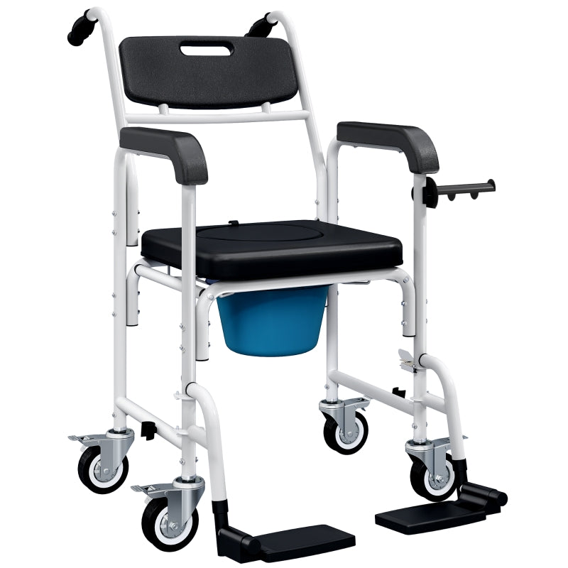 4-in-1 Rolling Shower Wheelchair Commode Chair for Seniors & Adults