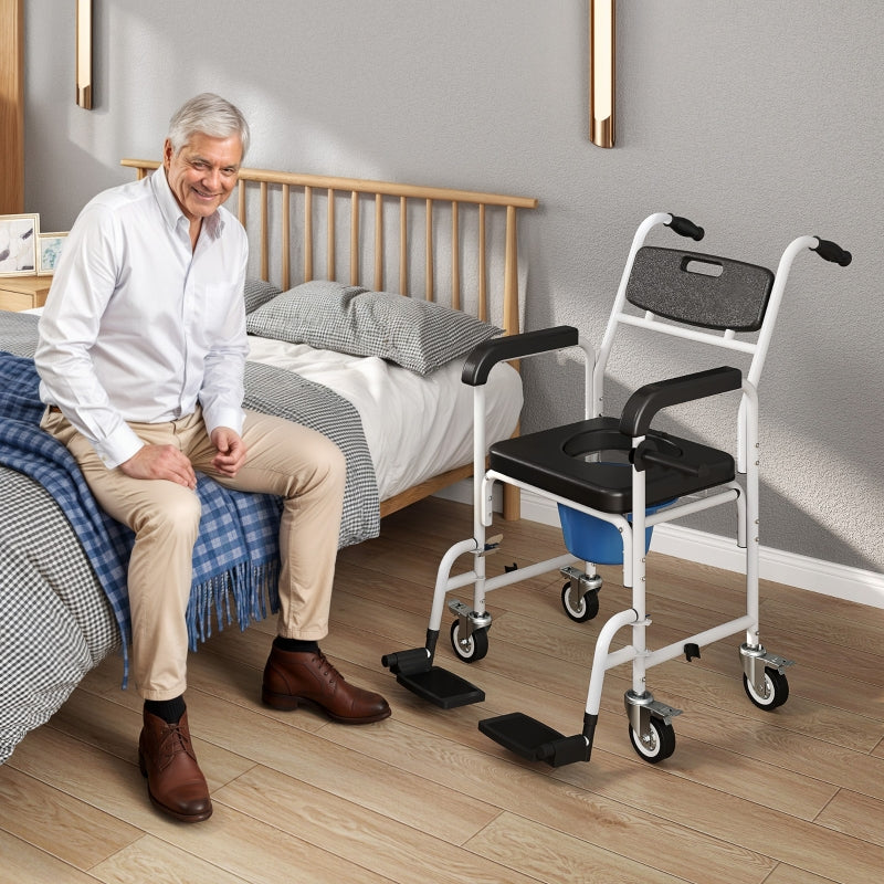 4-in-1 Rolling Shower Wheelchair Commode Chair for Seniors & Adults