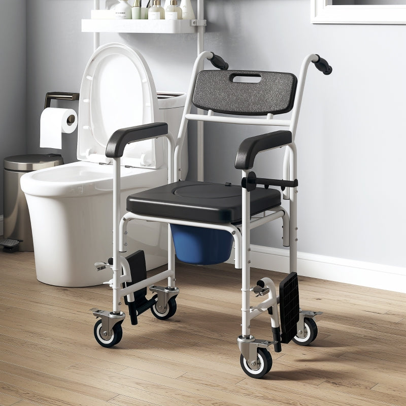 4-in-1 Rolling Shower Wheelchair Commode Chair for Seniors & Adults