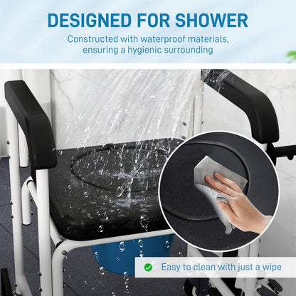 4-in-1 Rolling Shower Wheelchair Commode Chair for Seniors & Adults