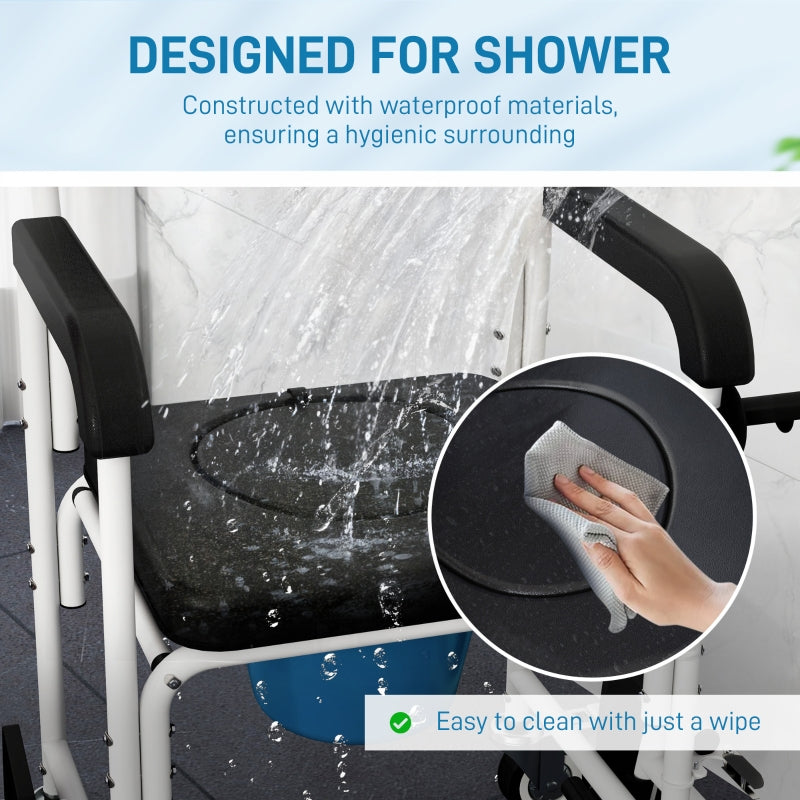 4-in-1 Rolling Shower Wheelchair Commode Chair for Seniors & Adults