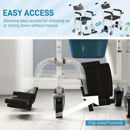 4-in-1 Rolling Shower Wheelchair Commode Chair for Seniors & Adults