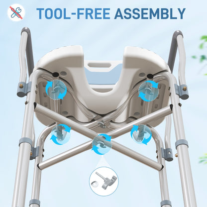 Height Adjustable Shower Chair with Padded Cut-Out Seat