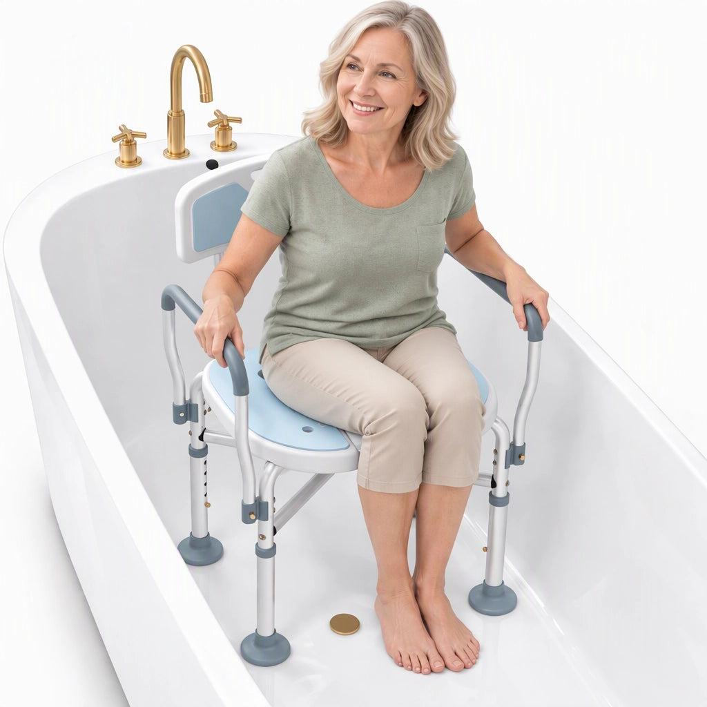 Height Adjustable Shower Chair with Padded Cut-Out Seat