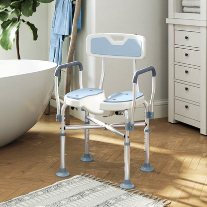 Height Adjustable Shower Chair with Padded Cut-Out Seat