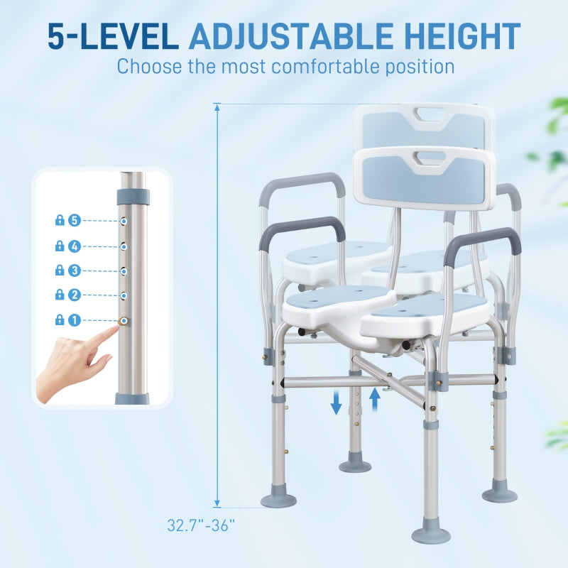 Height Adjustable Shower Chair with Padded Cut-Out Seat