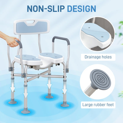 Height Adjustable Shower Chair with Padded Cut-Out Seat