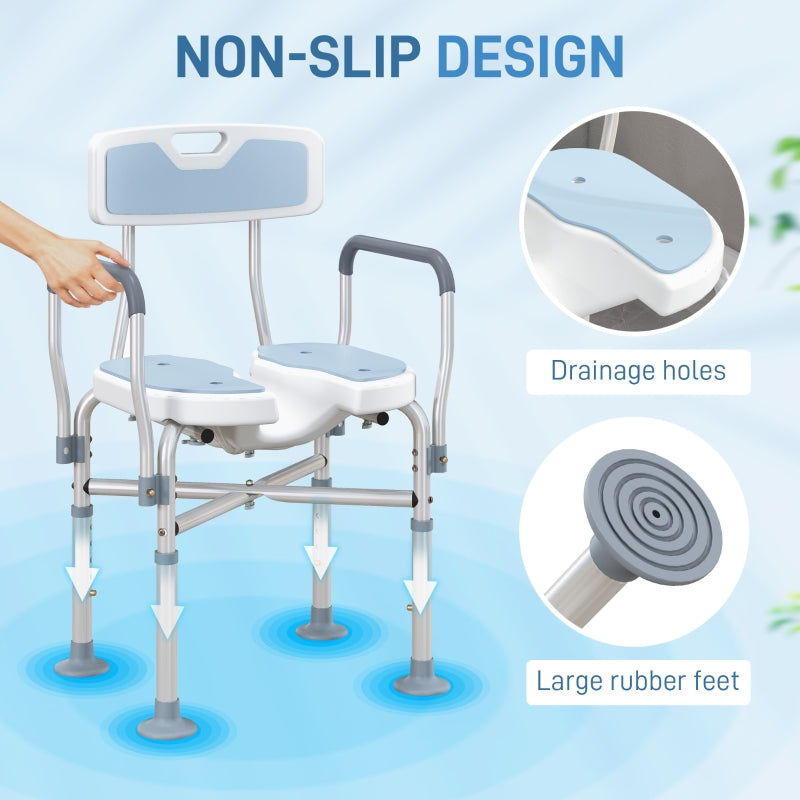 Height Adjustable Shower Chair with Padded Cut-Out Seat
