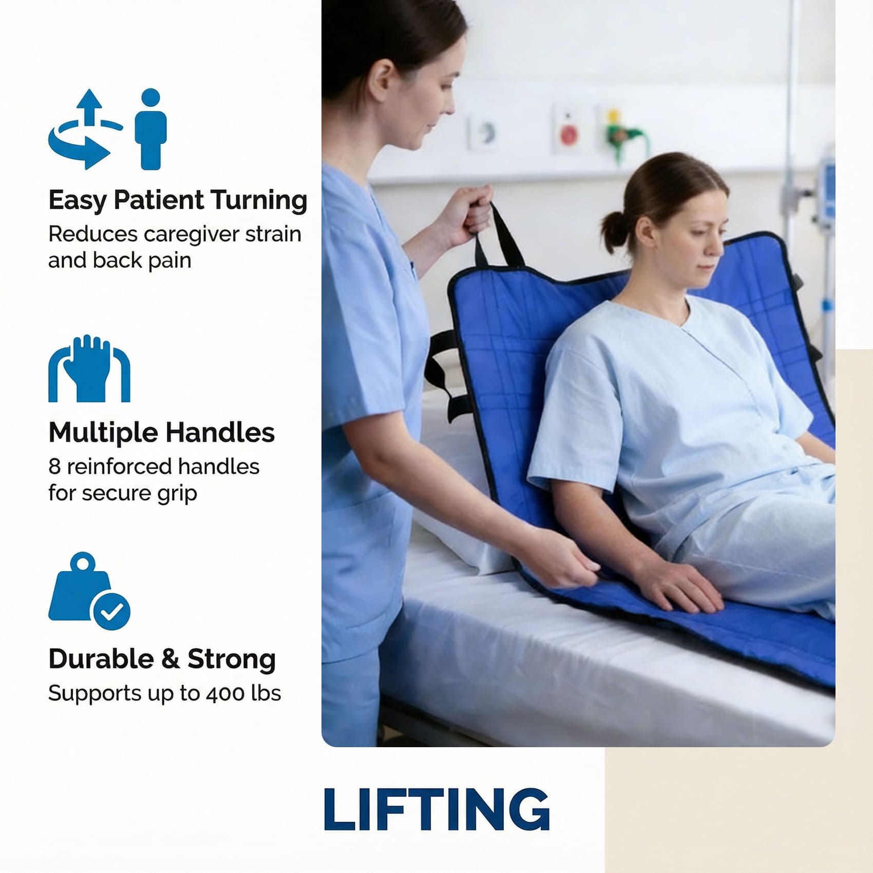 positioning bed pad with handles for lifting