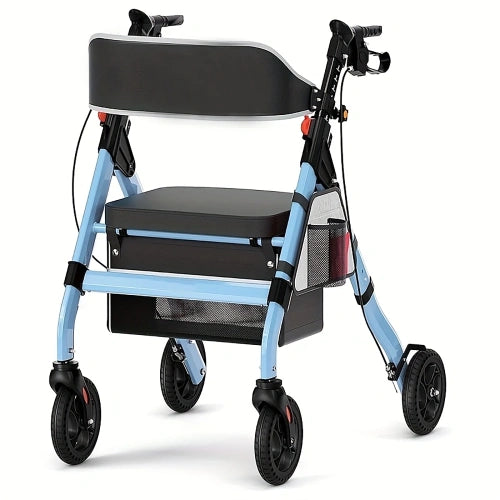 Foldable Heavy-Duty Rollator Walkers with Seat for Seniors, Blue