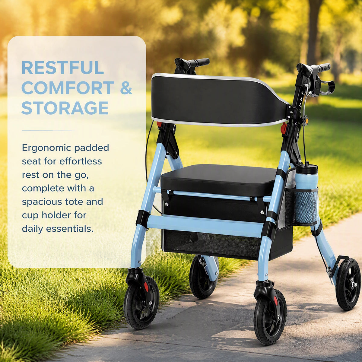 Foldable Heavy-Duty Rollator Walkers with Seat for Seniors, Blue