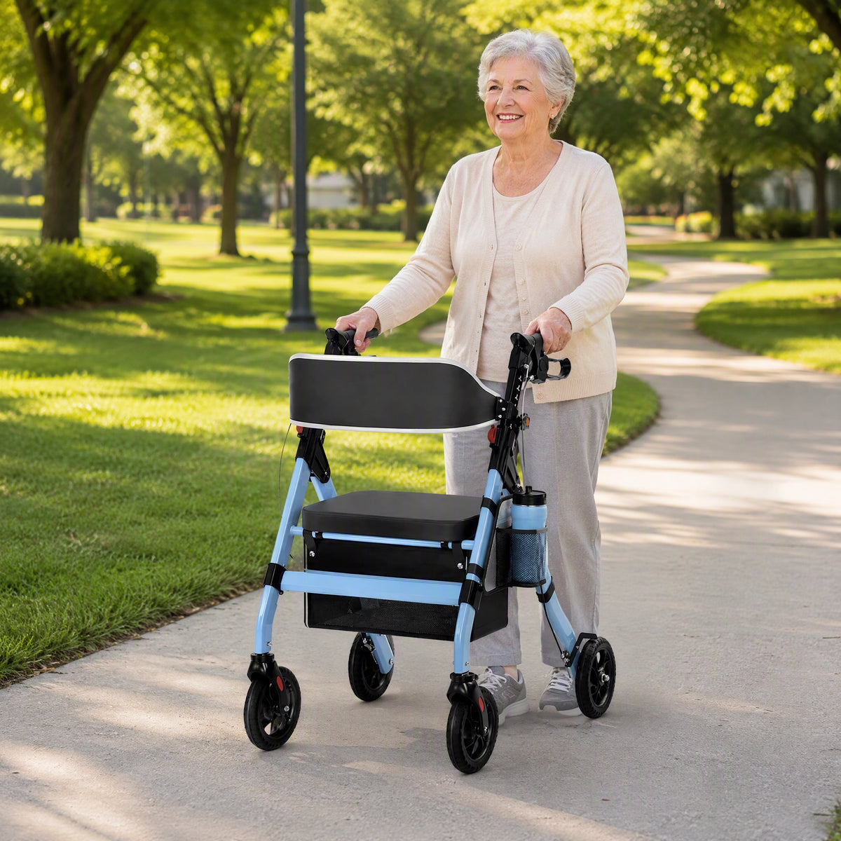 Foldable Heavy-Duty Rollator Walkers with Seat for Seniors, Blue
