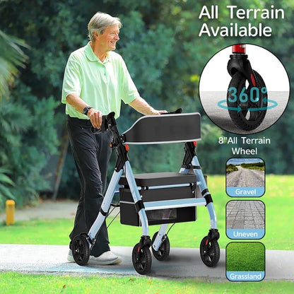Foldable Heavy-Duty Rollator Walkers with Seat for Seniors, Blue