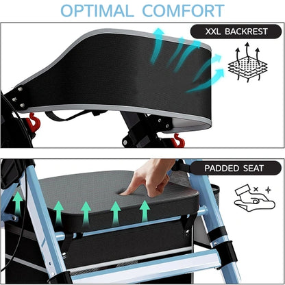 Foldable Heavy-Duty Rollator Walkers with Seat for Seniors, Blue