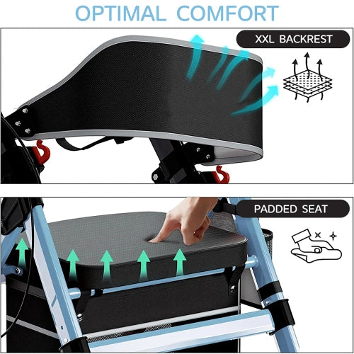 Foldable Heavy-Duty Rollator Walkers with Seat for Seniors, Blue
