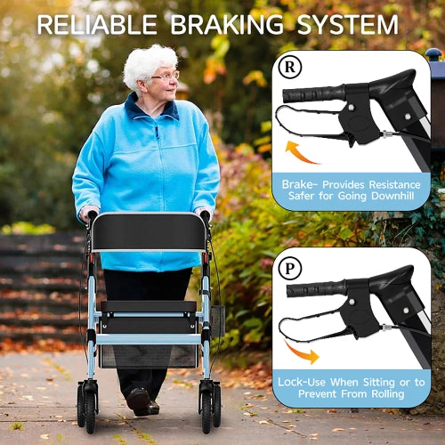 Foldable Heavy-Duty Rollator Walkers with Seat for Seniors, Blue