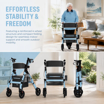 Foldable Heavy-Duty Rollator Walkers with Seat for Seniors, Blue