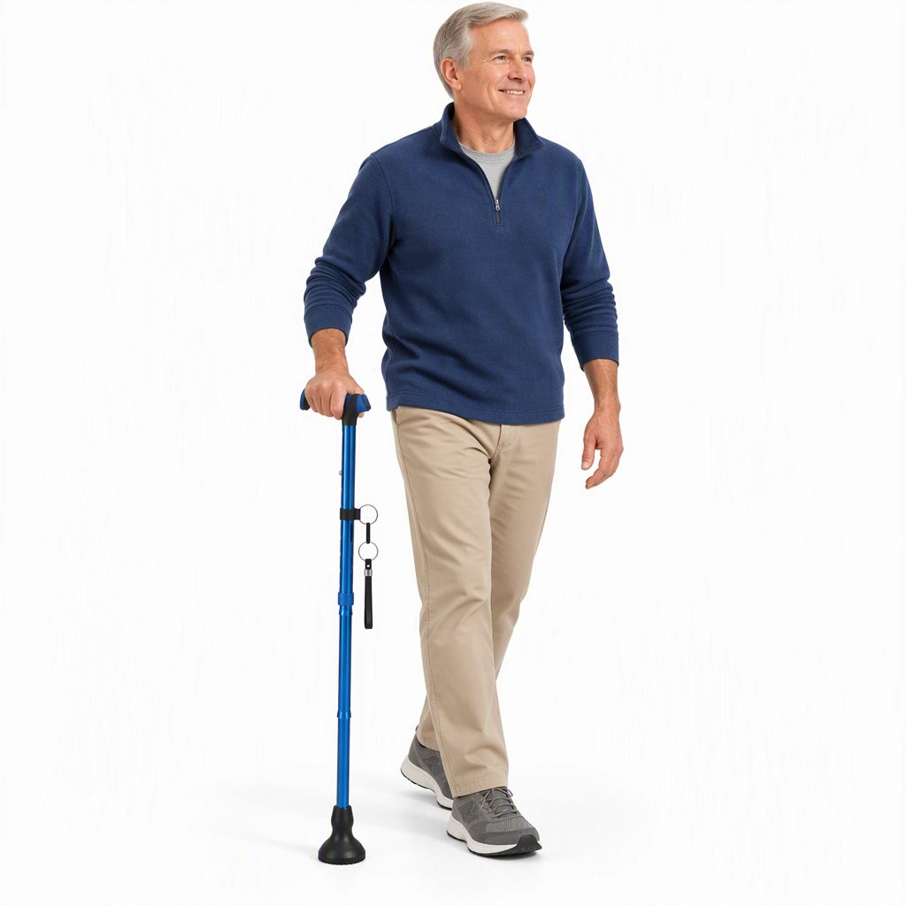 Foldable Lightweight Walking Cane for Seniors with Wrist Strap & Emergency ID Tag