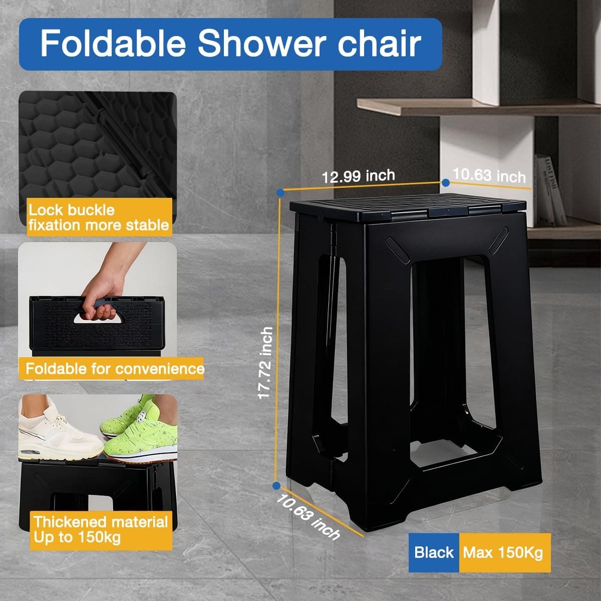 folding shower stool#zh450 black